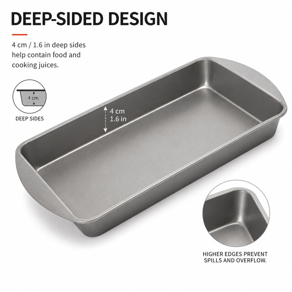 Rectangular Baking Tray 32 x 19 x 4cm Deep Oven Baking Pan, Metal Roasting Tray for Cakes, Brownies, Lasagne and Everyday Cooking