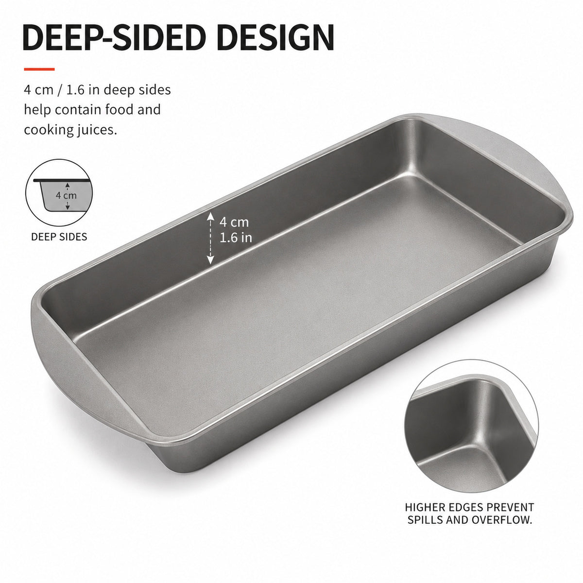 Rectangular Baking Tray 32 x 19 x 4cm Deep Oven Baking Pan, Metal Roasting Tray for Cakes, Brownies, Lasagne and Everyday Cooking