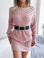 Women's Hollow Out Knitted Full Sleeves Sweater Dress