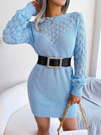 Women's Hollow Out Knitted Full Sleeves Sweater Dress