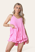 Cami Pleated Frill Hem Top & Matching Frill Shorts Co-Ord Set - AX Labels