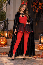 Unisex Black Velvet Hooded Cape