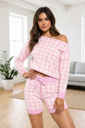 Dogtooth Slash Neck Loungewear Short Set