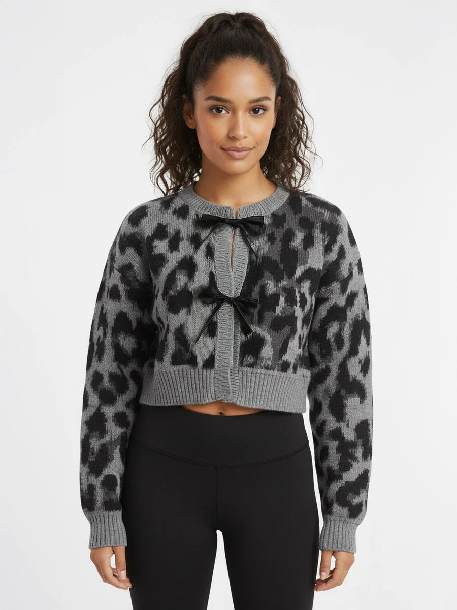 Printed Knitted Lace Up Cardigan