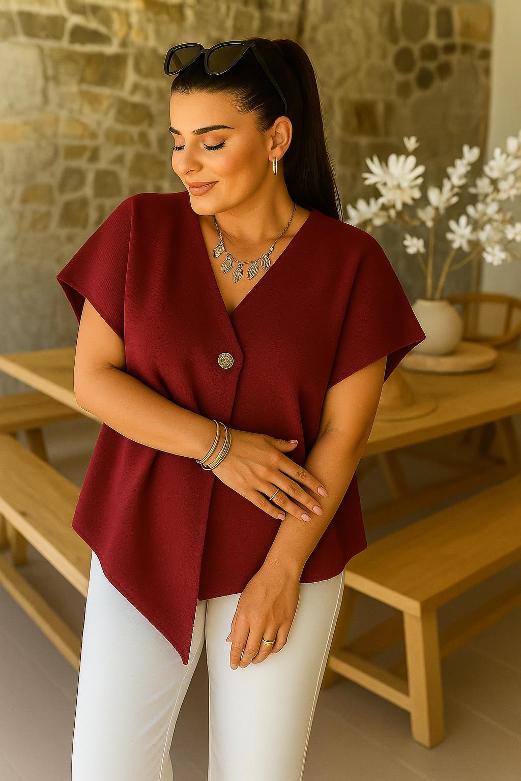 Ladies One Button Knitted Top