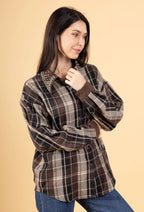 ARLENE - Oversized plaid shirt with rhinestone collar