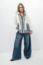 AURA – Hybrid zip-up jacket in cable knit and denim