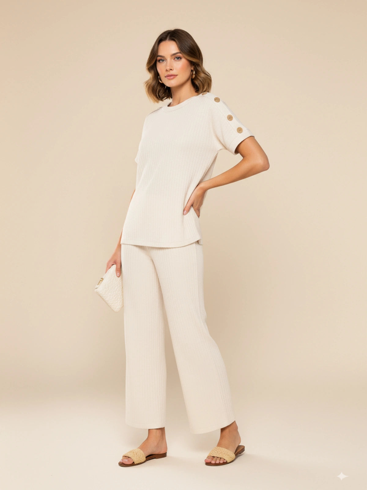 Ladies 8-Button on Shoulder Trousers Set