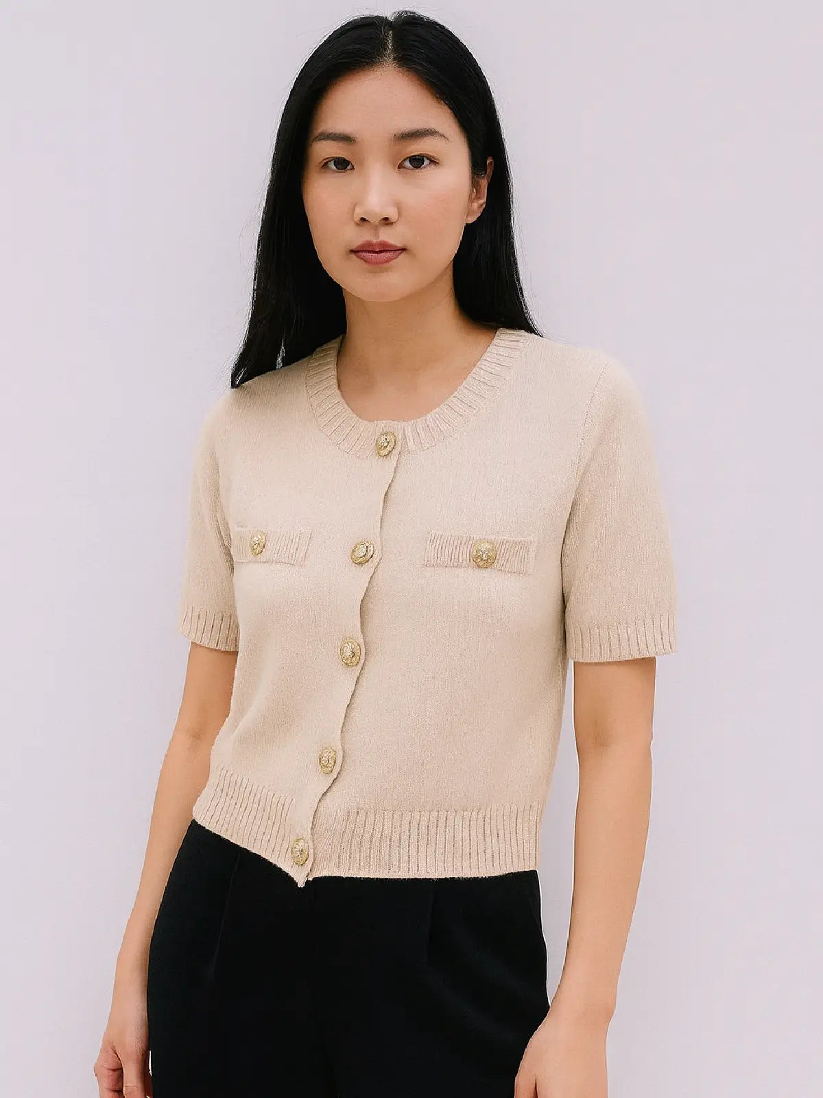 Ladies Short Sleeve Button Cardigan