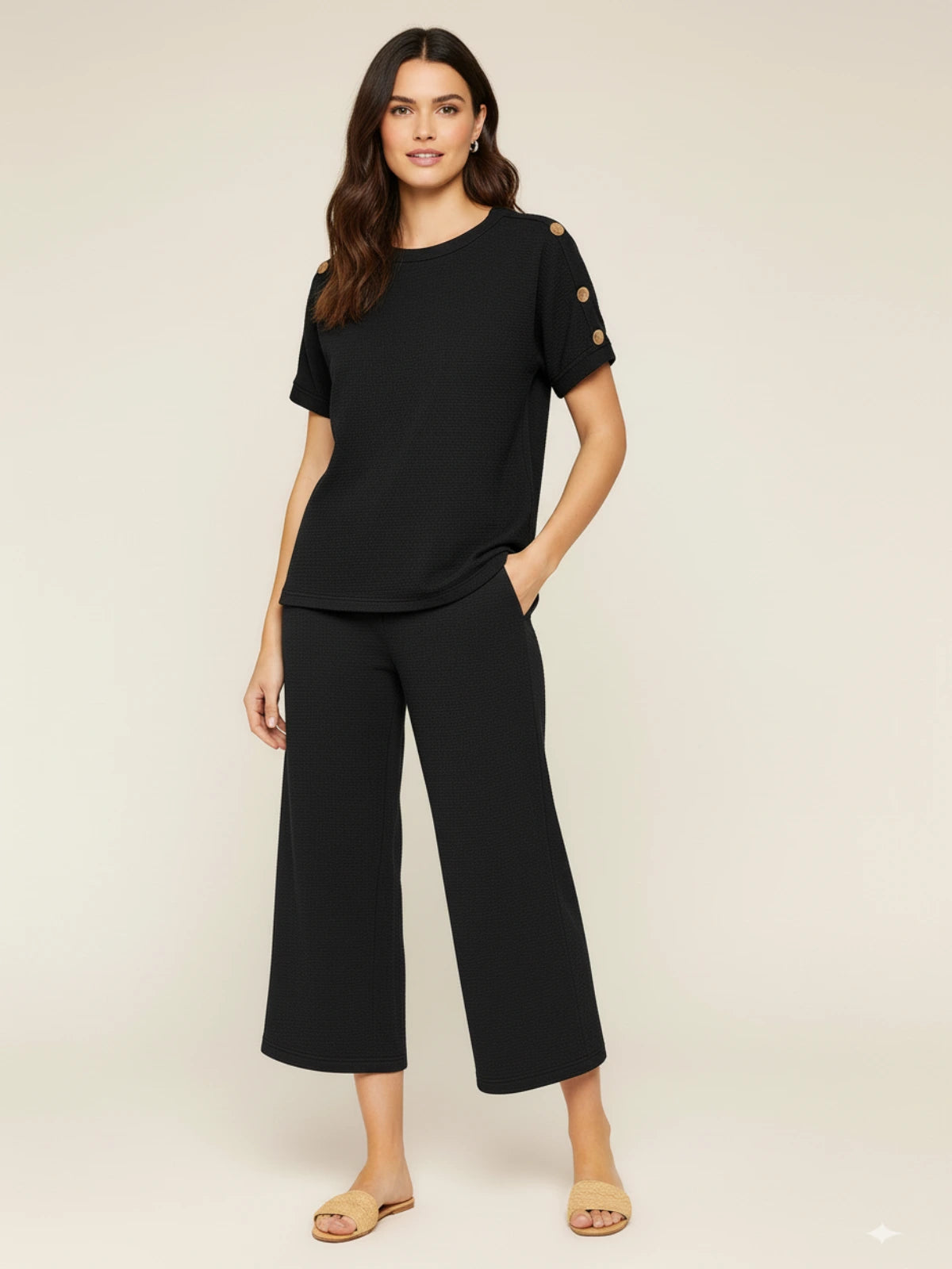 Ladies 8-Button on Shoulder Trousers Set