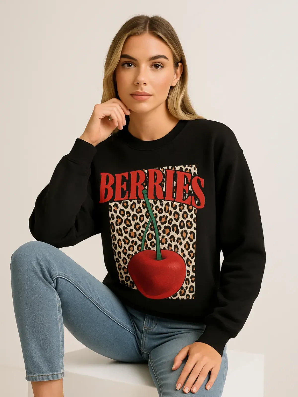 Ladies Leopard Cherry Sweatshirt – AX Labels