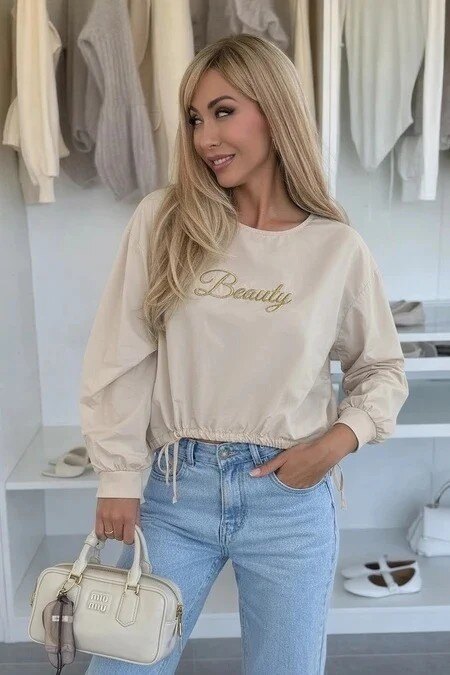 BEAUTY gold inscription cotton blouse