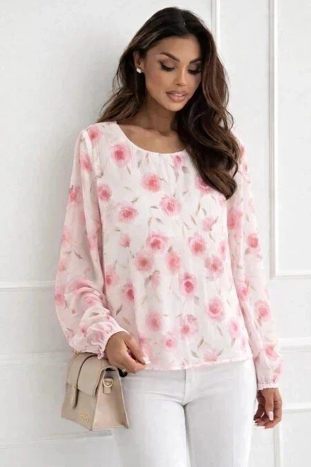 Printed pleated blouse with lining