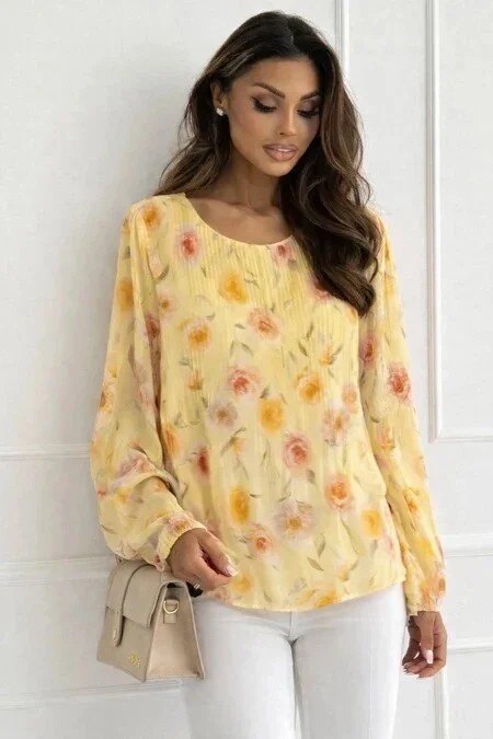 Printed pleated blouse with lining