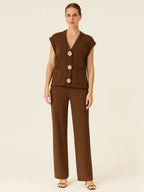 3-Gold Button Short Sleeve Set