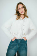 CELESTE – Elegant short jacket with pearls and jewel buttons
