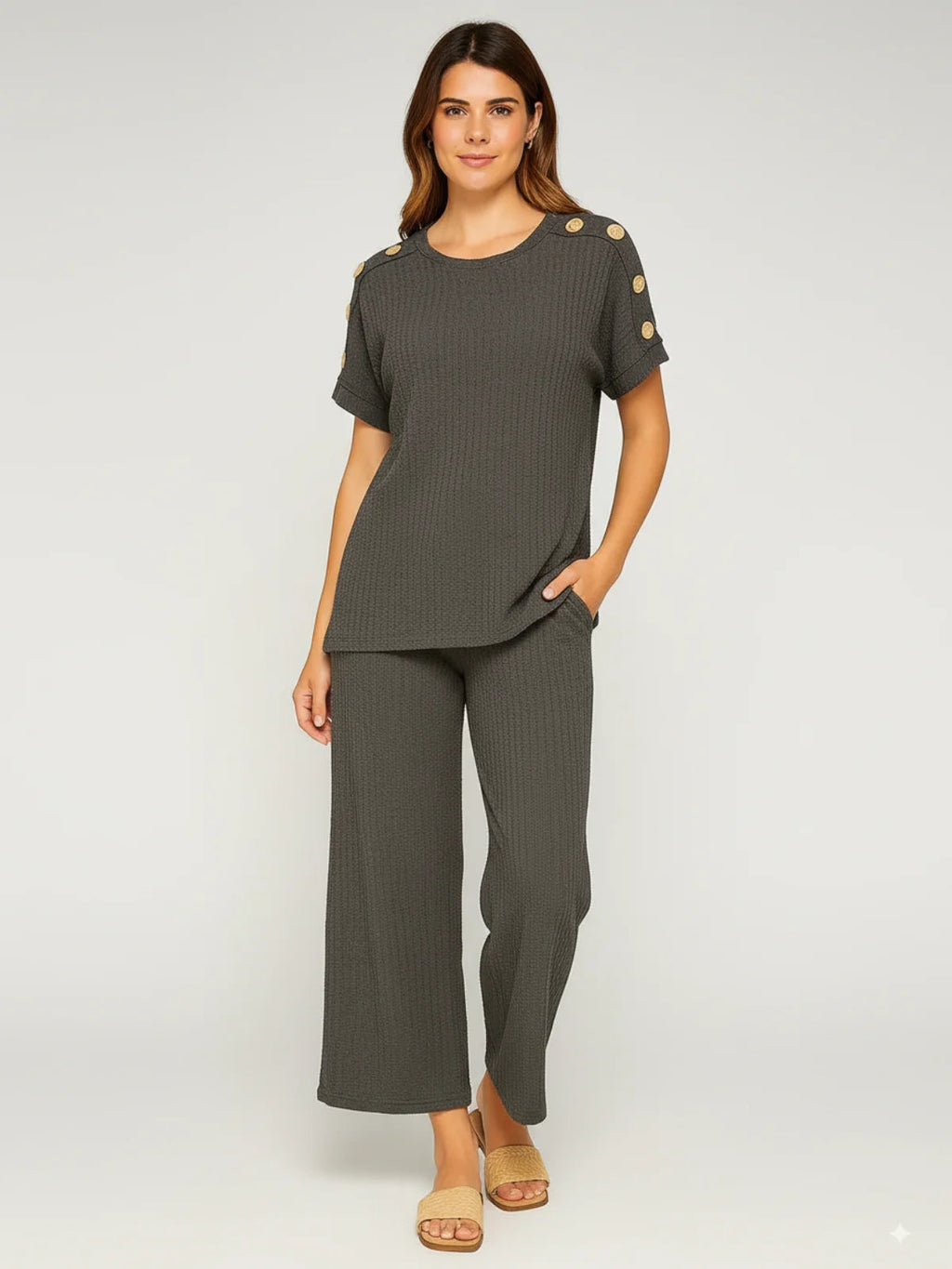 Ladies 8-Button on Shoulder Trousers Set