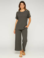 Ladies 8-Button on Shoulder Trousers Set