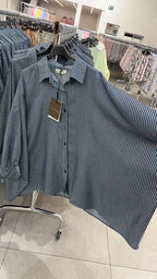 Oversized loose fit striped cotton shirt