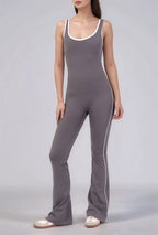 Flared Open Back Jumpsuit with Push-up Butt – Contrast Details