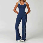 Flared Open Back Jumpsuit with Push-up Butt – Contrast Details