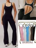 Flared Open Back Jumpsuit with Push-up Butt & Contrast Details