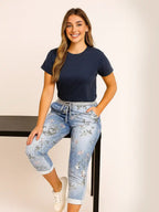 Italian Joggers Denim Floral