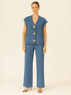 3-Gold Button Short Sleeve Set