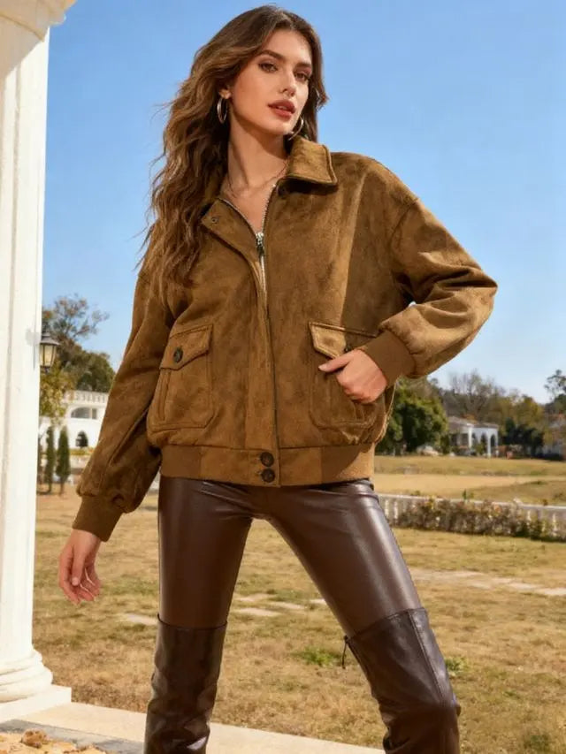 DENVER – Faux suede jacket with patch pockets