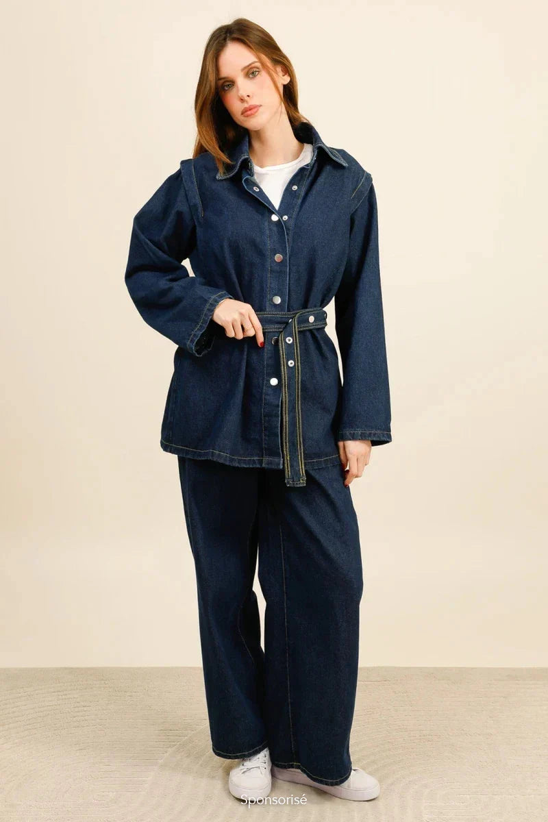 DENVER – Belted oversized denim set