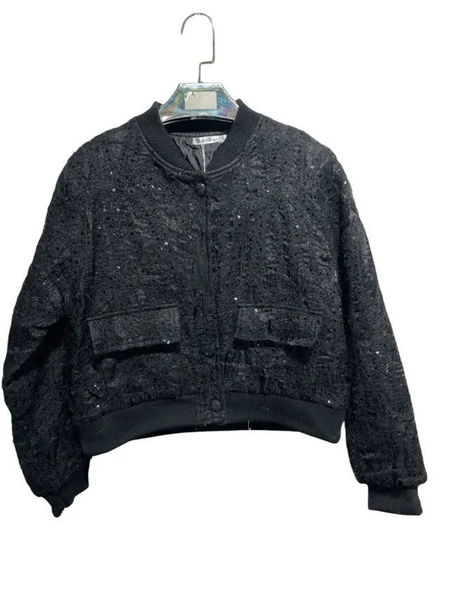 DENVER – Short textured knit jacket with sequins