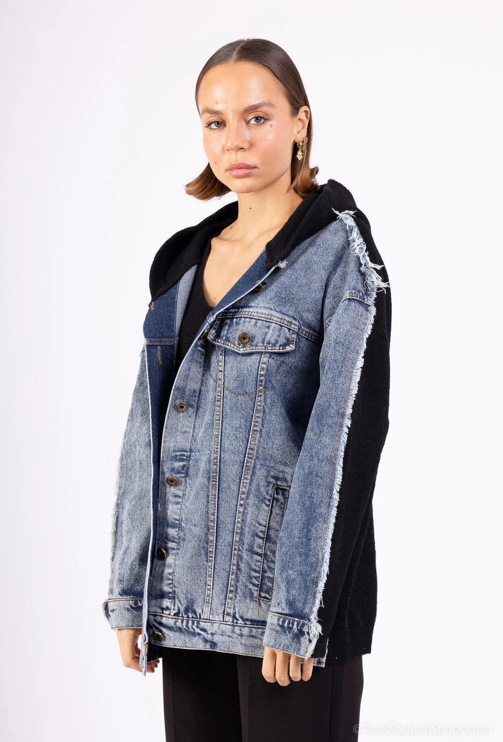 DENVER – Denim jacket with integrated knit hood