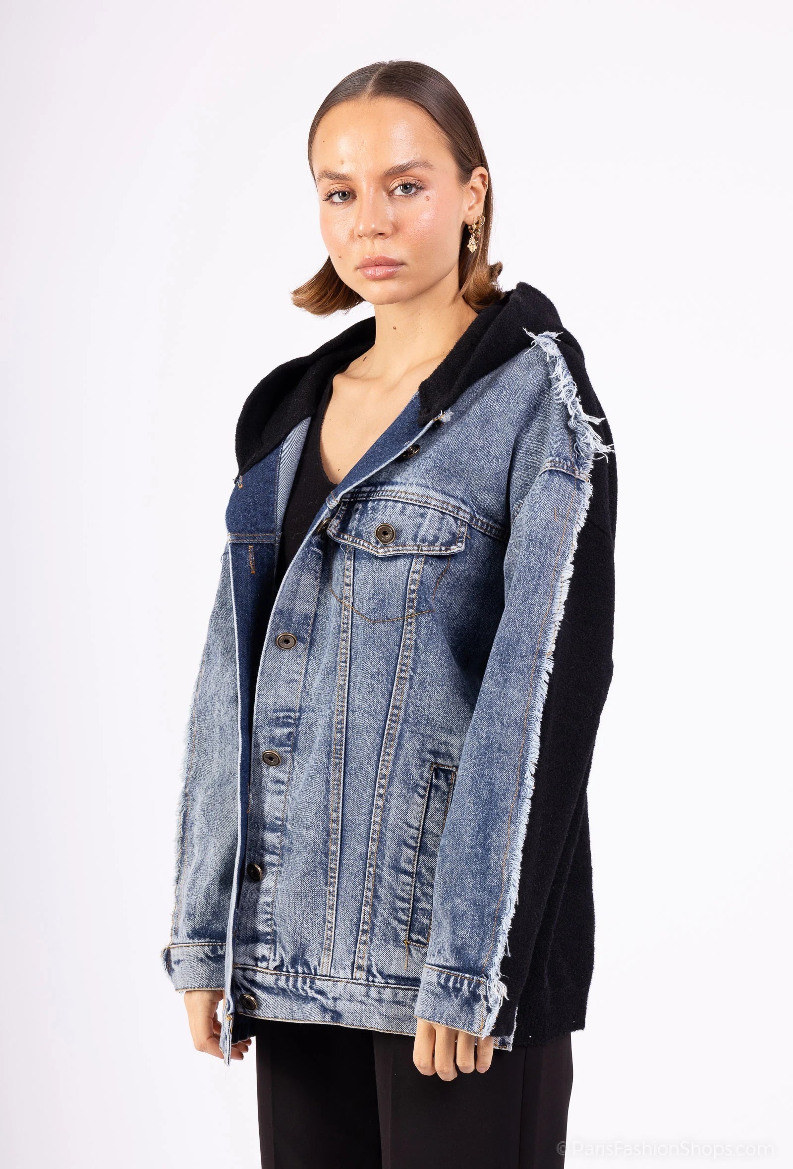 DENVER – Denim jacket with integrated knit hood
