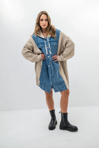 DENVER – Oversized denim and knit hoodie jacket