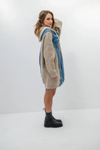 DENVER – Oversized denim and knit hoodie jacket