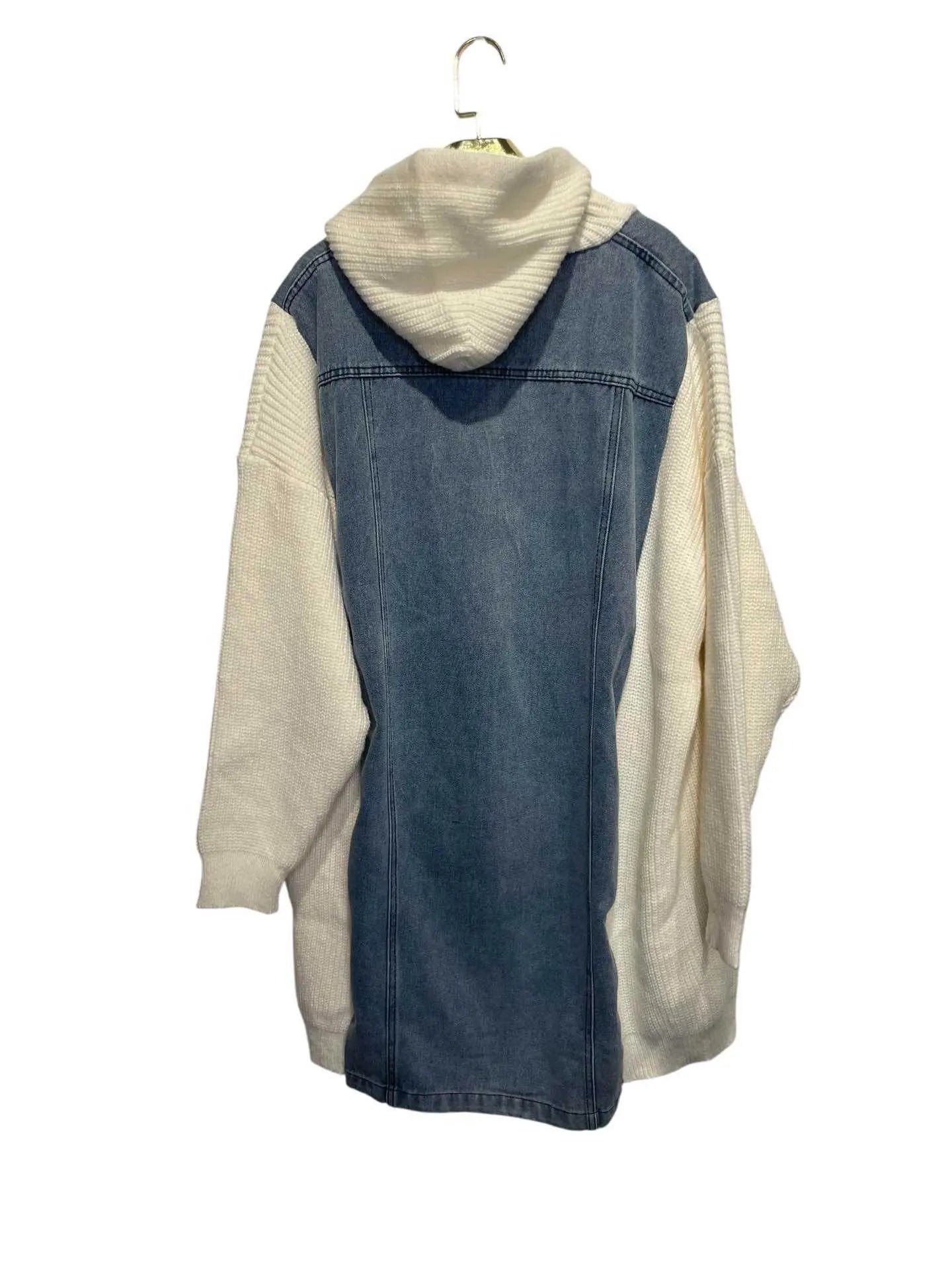 DENVER – Oversized denim and knit hoodie jacket