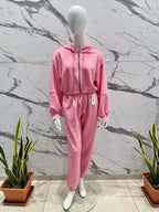 Casual chic set – Zip-up hooded jacket and elastic waist pants