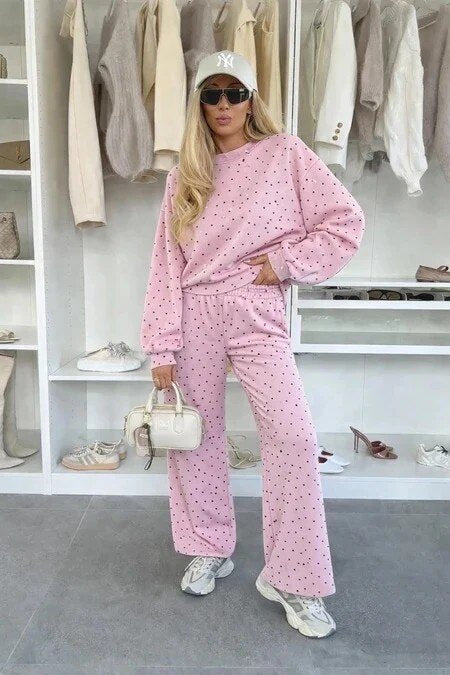 Little hearts print set - oversized sweatshirt and comfort pants