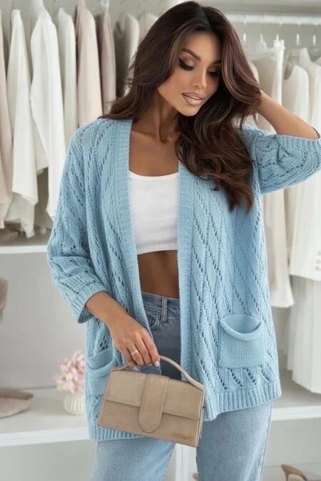 Openwork knit cardigan with 3/4 sleeves – Loose fit