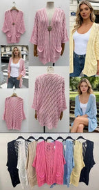 Openwork knit cardigan with 3/4 sleeves – Loose fit