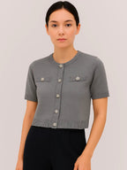 Ladies Short Sleeve Button Cardigan