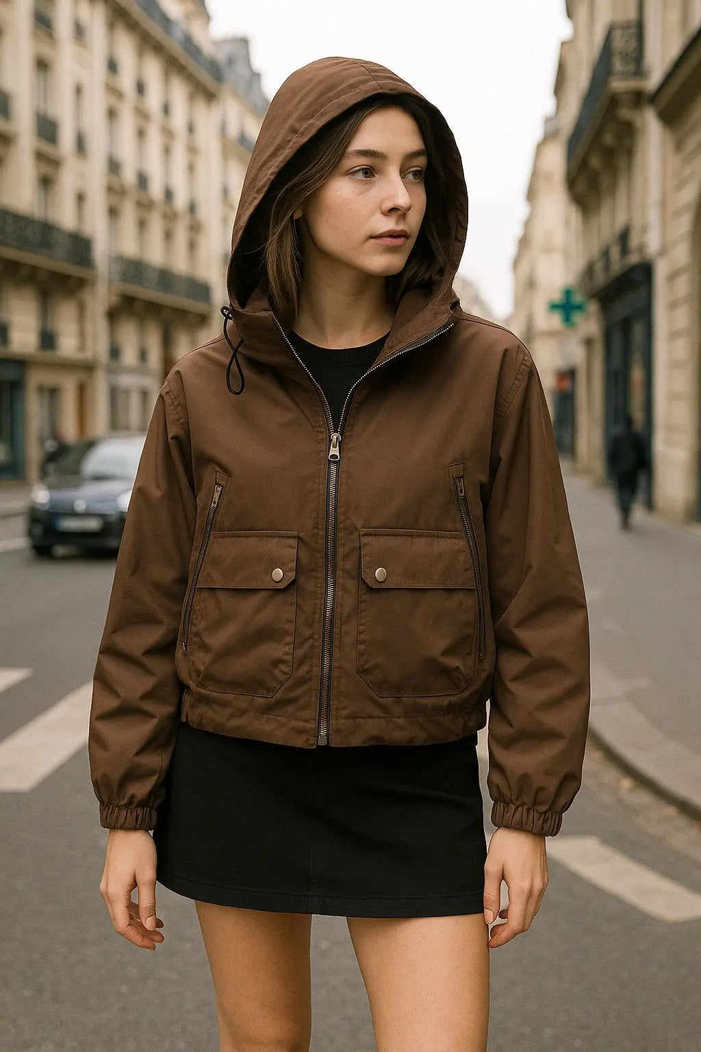 IVY – Hooded windbreaker jacket with zippered pockets and flaps