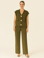 3-Gold Button Short Sleeve Set