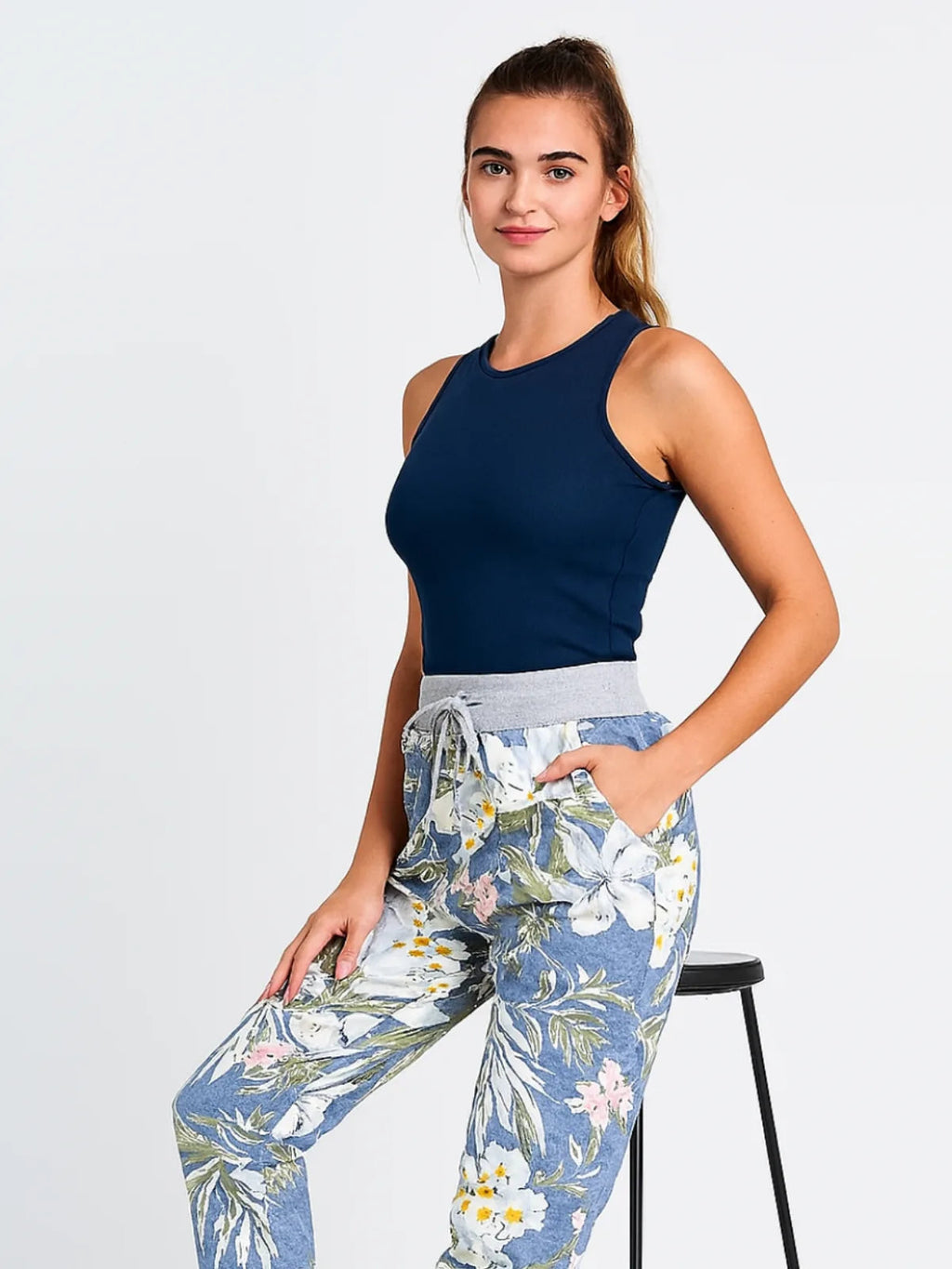 Italian Joggers Floral Print and Plain