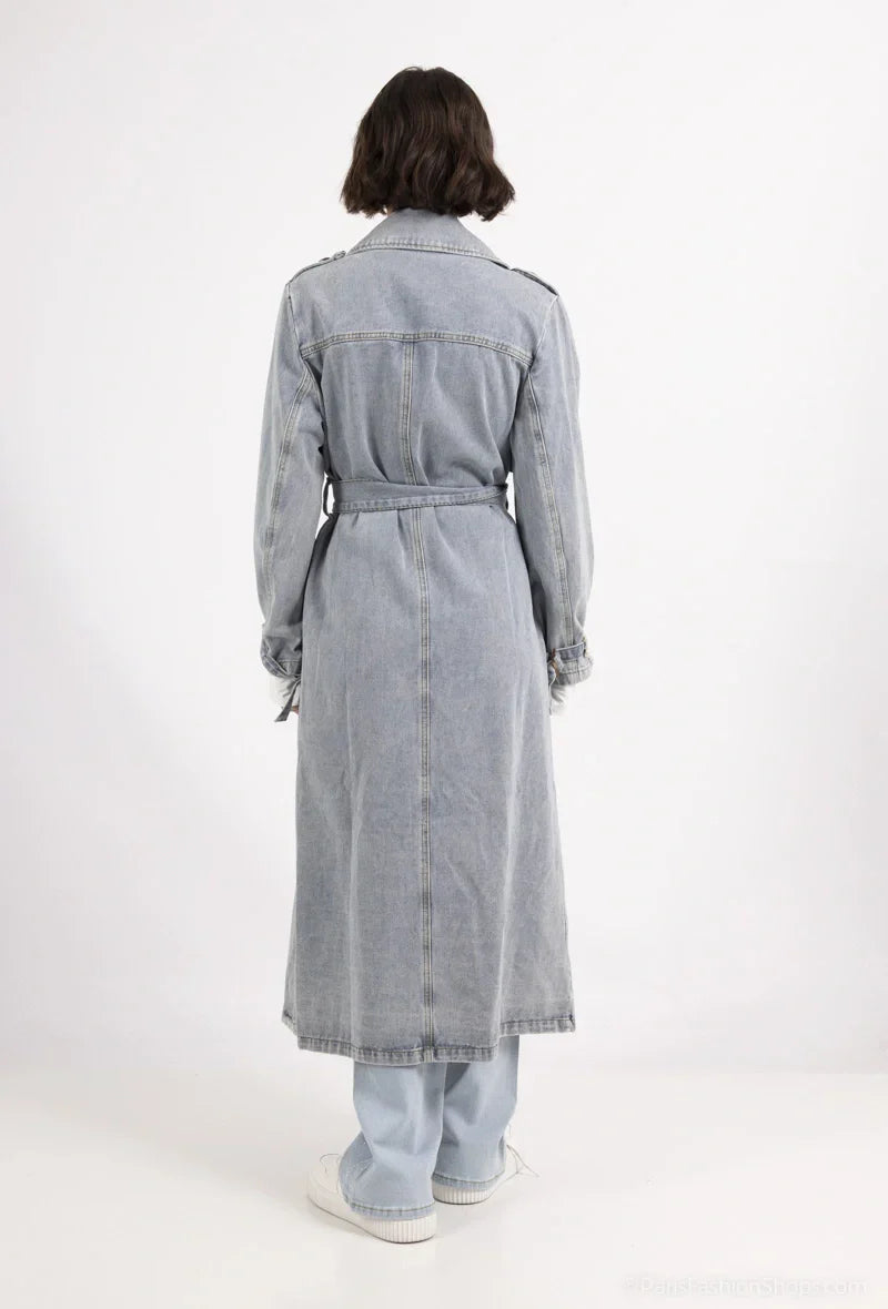 Long denim Trench coat