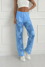 Flower embroidered tulle pants short lining