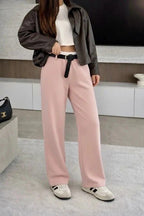 Oversized pants with belt and white stripe