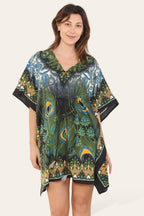 Peacock Feather Print Short Caftan Dress