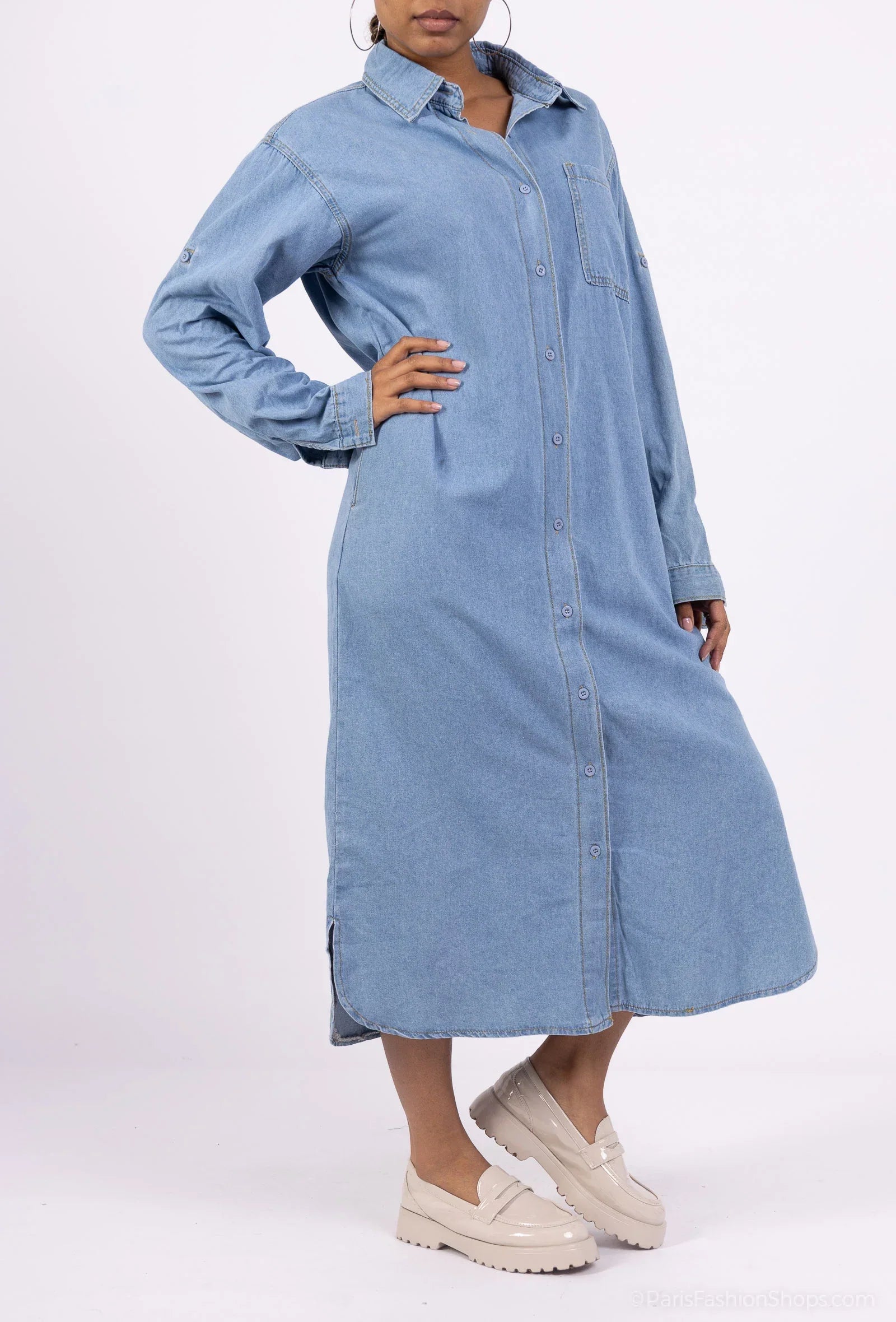 DENVER – Oversized long denim shirt