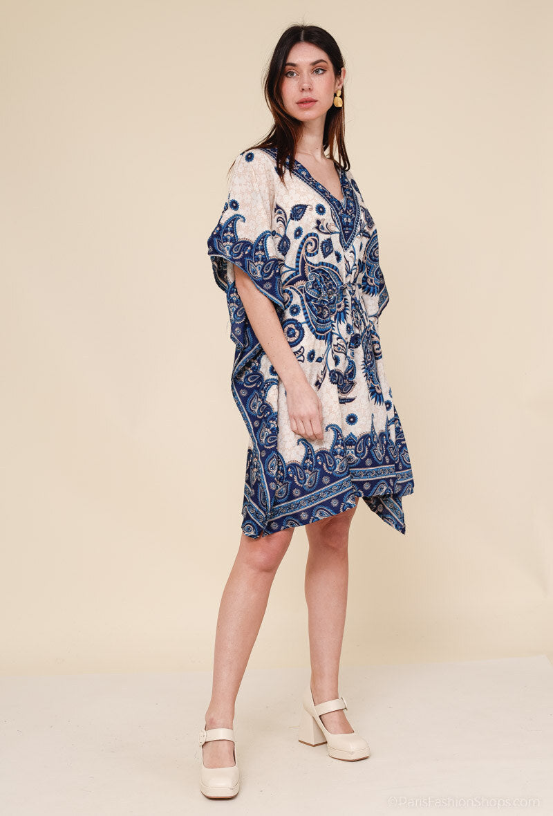 Short kaftan dress round mosaic flower